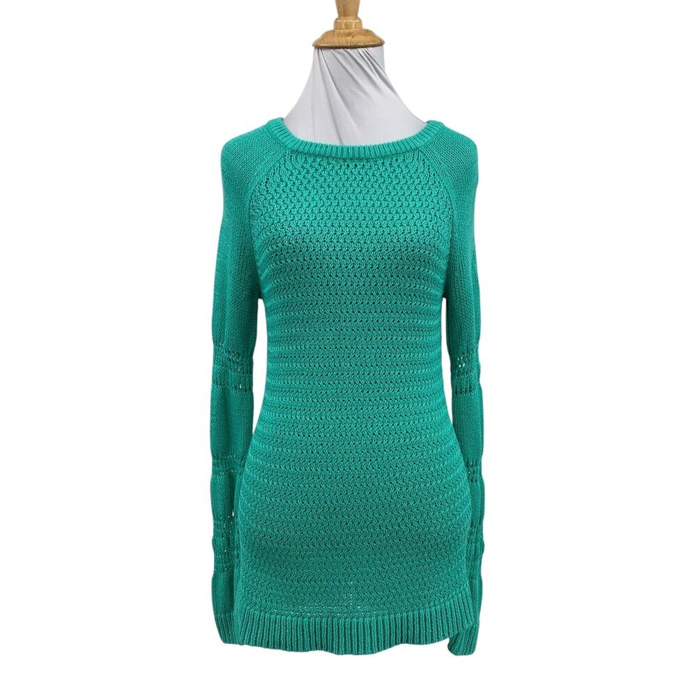 Tommy Bahama Sweater Women M Medium Kale Open Knit Raglan Long Sleeve Pullover